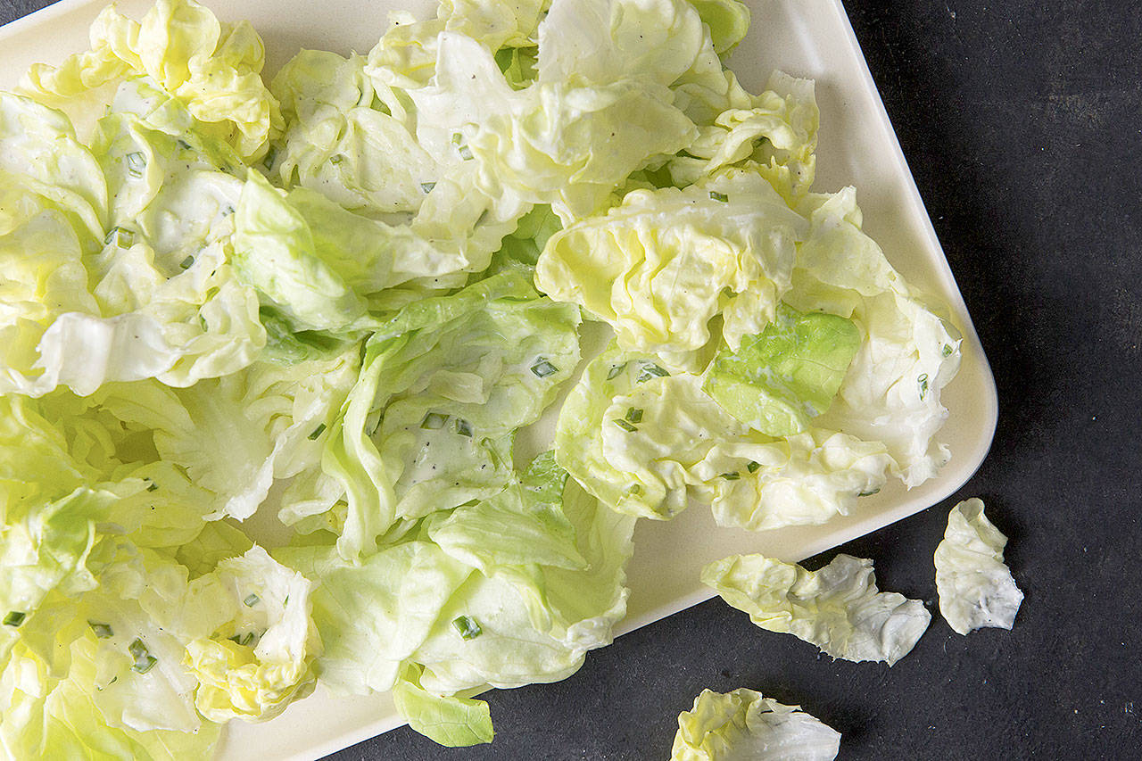 Tender lettuces with kefir ranch dressing. (Photo by Jennifer Chase for The Washington Post)