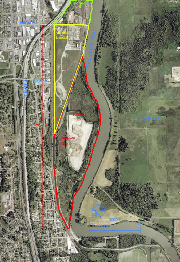 A 2001 consent decree places restrictions on development at the Everett Riverfront, the site of the former landfill and the famous tire fires. (Washington state Department of Ecology)
