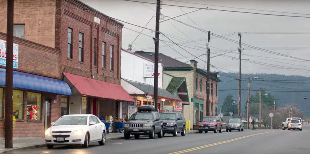 Downtown Granite Falls, in a frame from the movie “Outside In.”
