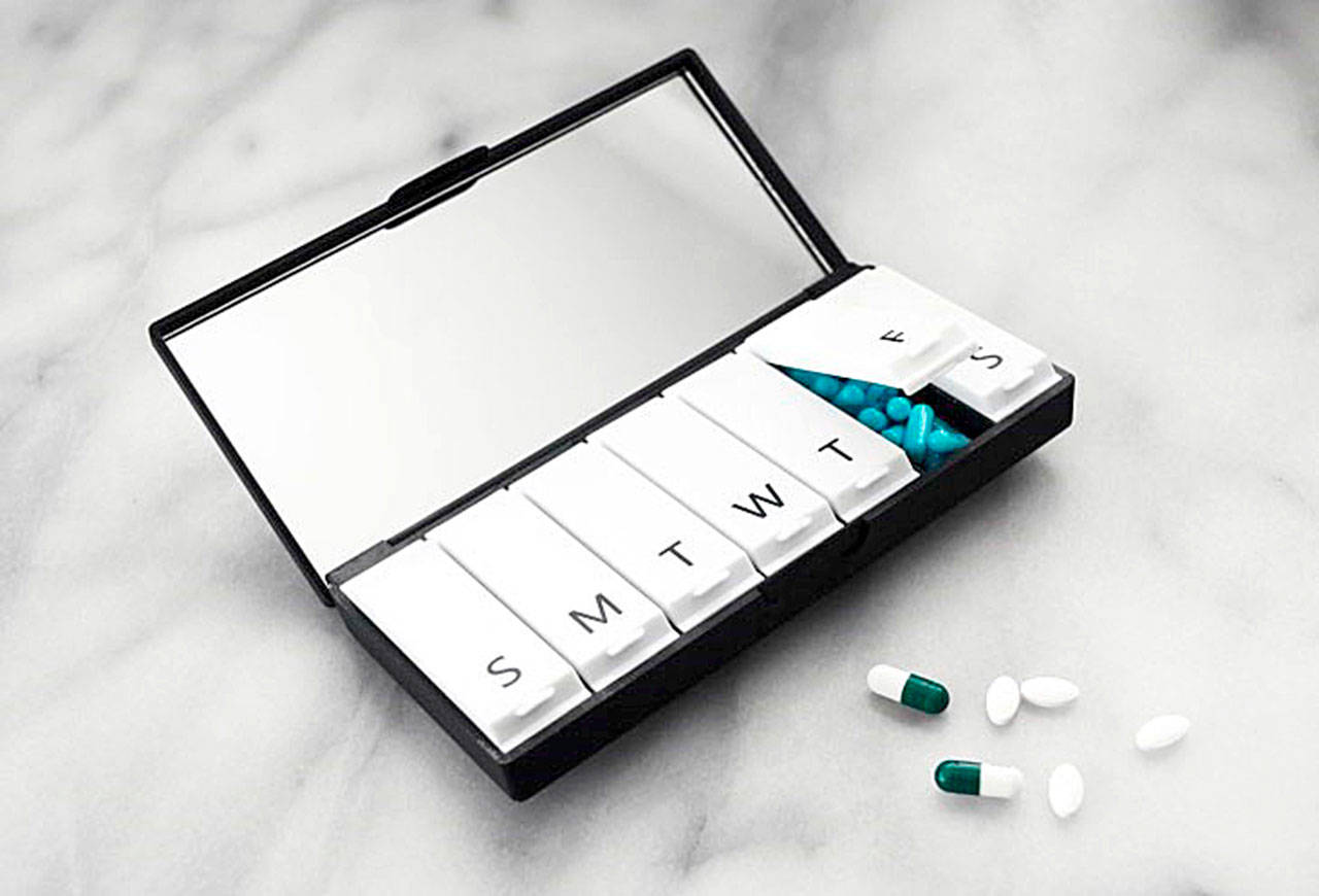A weekly pill organizer from Port and Polish is $15 and about the size of a cellphone. (Becca Risa Luna/Port and Polish)