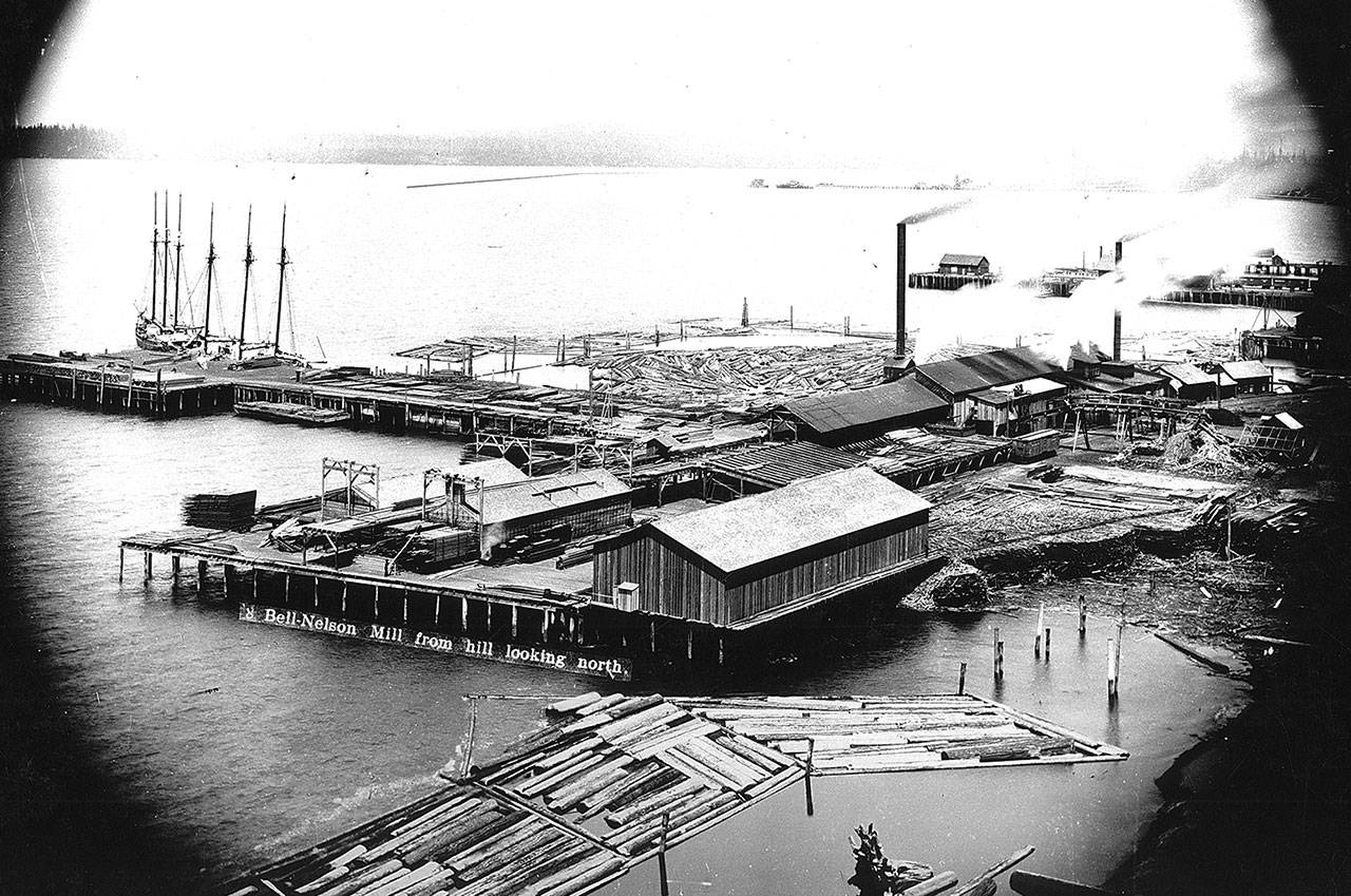 The Weyerhaeuser Lumber Co. purchased this site from the Bell-Nelson Mill, at the foot of Railroad Avenue and 32nd Street in Everett, around 1900. (Everett Public Library)