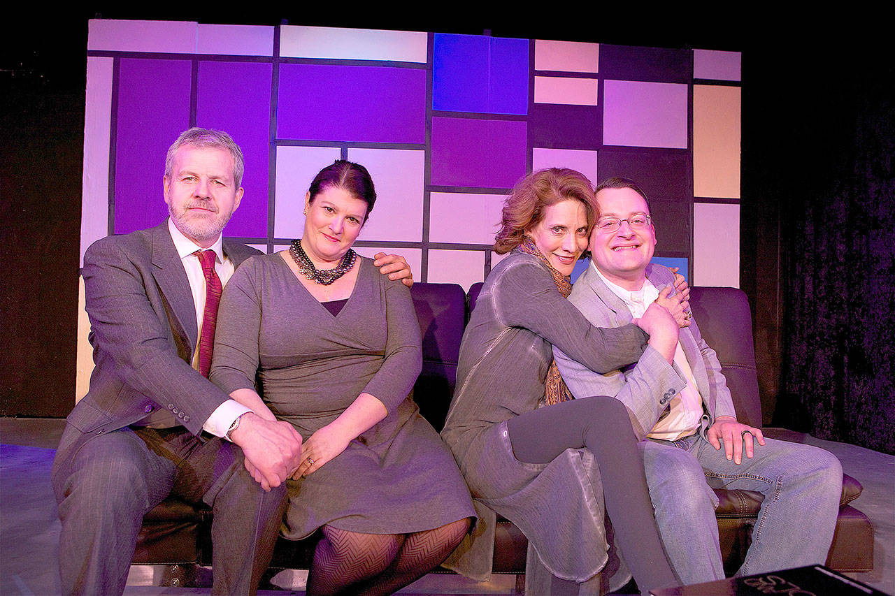 From left, Phillip Keiman, Amy Gentry, Jalyn Green and Debra Rich Gettleman star in “God of Carnage” at the Phoenix Theatre in Edmonds. (Photo by James Sipes)