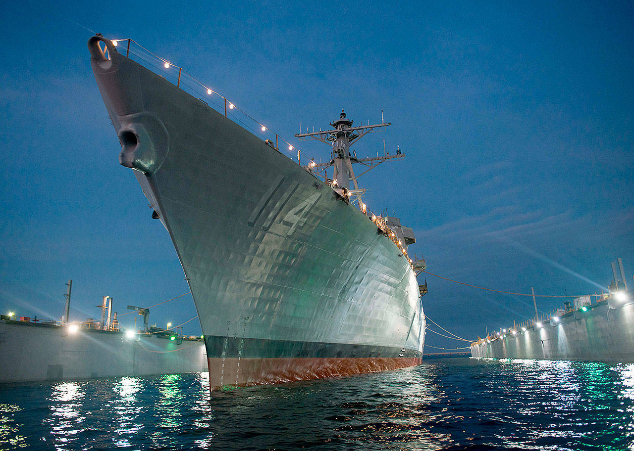 The USS Ralph Johnson after its launch in Pascagoula, Mississippi. (Huntington Ingalls Industries)