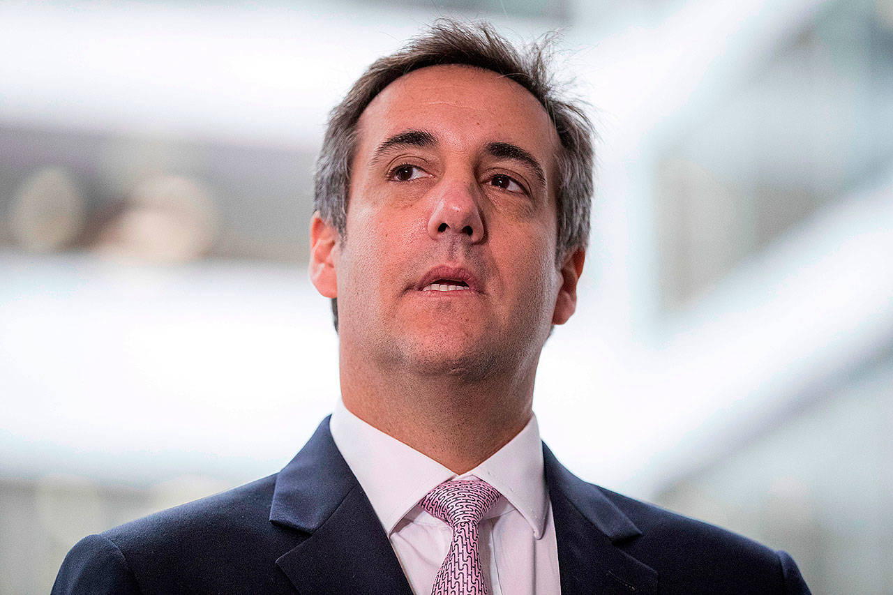 President Donald Trump’s personal attorney Michael Cohen speaks after a closed door meeting with the Senate Intelligence Committee in Washington in September. (AP Photo/Andrew Harnik)