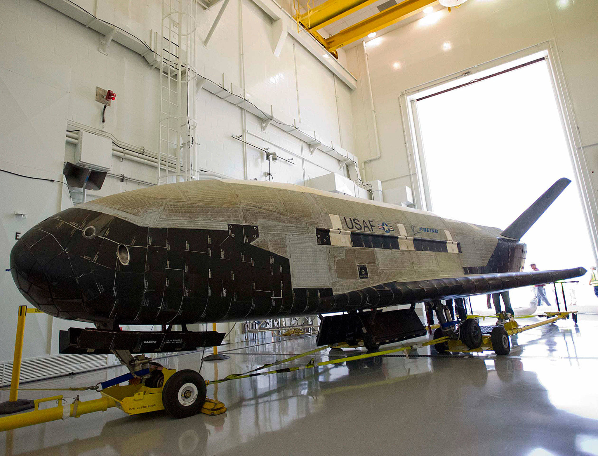 The Boeing X-37B Orbital Test Vehicle is seen at Vandenberg Air Force Base in California. (Boeing)