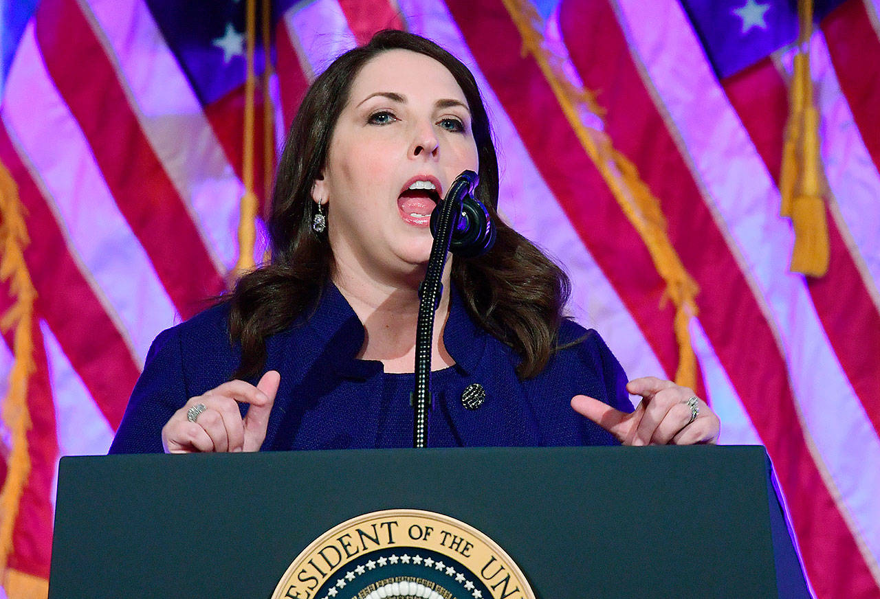 Republican National Committee chairwoman Ronna McDaniel speaks at a fundraiser in New York in December. (AP Photo/Susan Walsh)