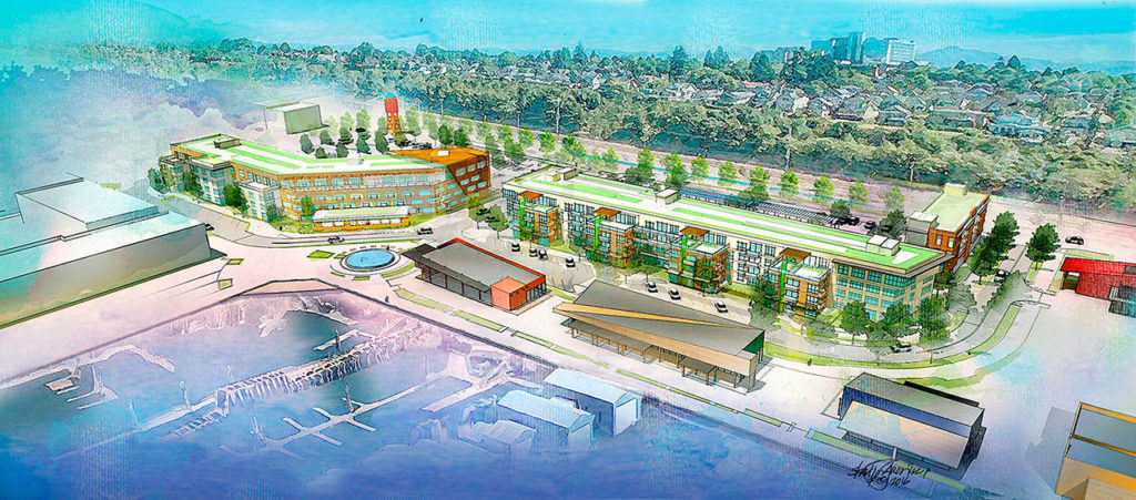 An illustration of the proposed Fisherman’s Harbor multifamily community in the Port of Everett’s Waterfront Place development. (Tiscareno Associates)
