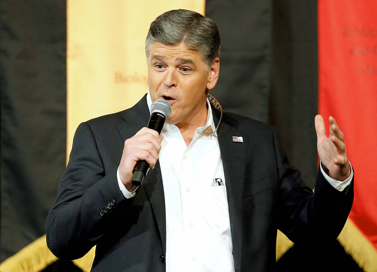 In this 2016 photo, Fox News Channel’s Sean Hannity speaks during a campaign rally for Republican presidential candidate Sen. Ted Cruz. (AP Photo/Rick Scuteri, File)