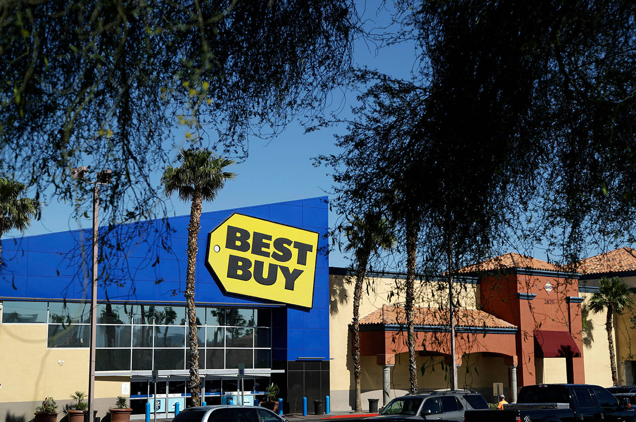 Amazon announced Wednesday that it’s teaming with consumer electronics retailer Best Buy on new Fire TV Edition smart tvs. (AP Photo/John Locher, File)