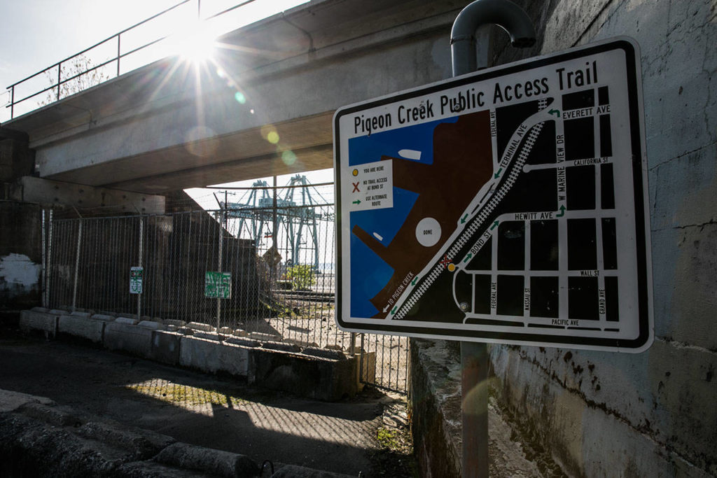 In July 2014, citing safety concerns, BNSF Railway closed the access point that many used to reach the Pigeon Creek Trail and beach, but that path required the crossing of an active rail line. (Lizz Giordano / The Herald)
