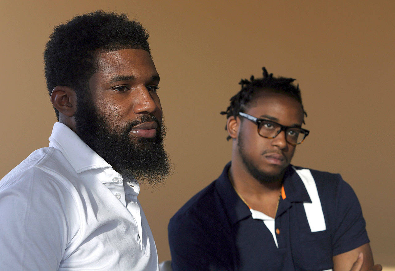 Rashon Nelson (left) and Donte Robinson during an interview with The Associated Press in Philadelphia. (AP Photo/Jacqueline Larma)