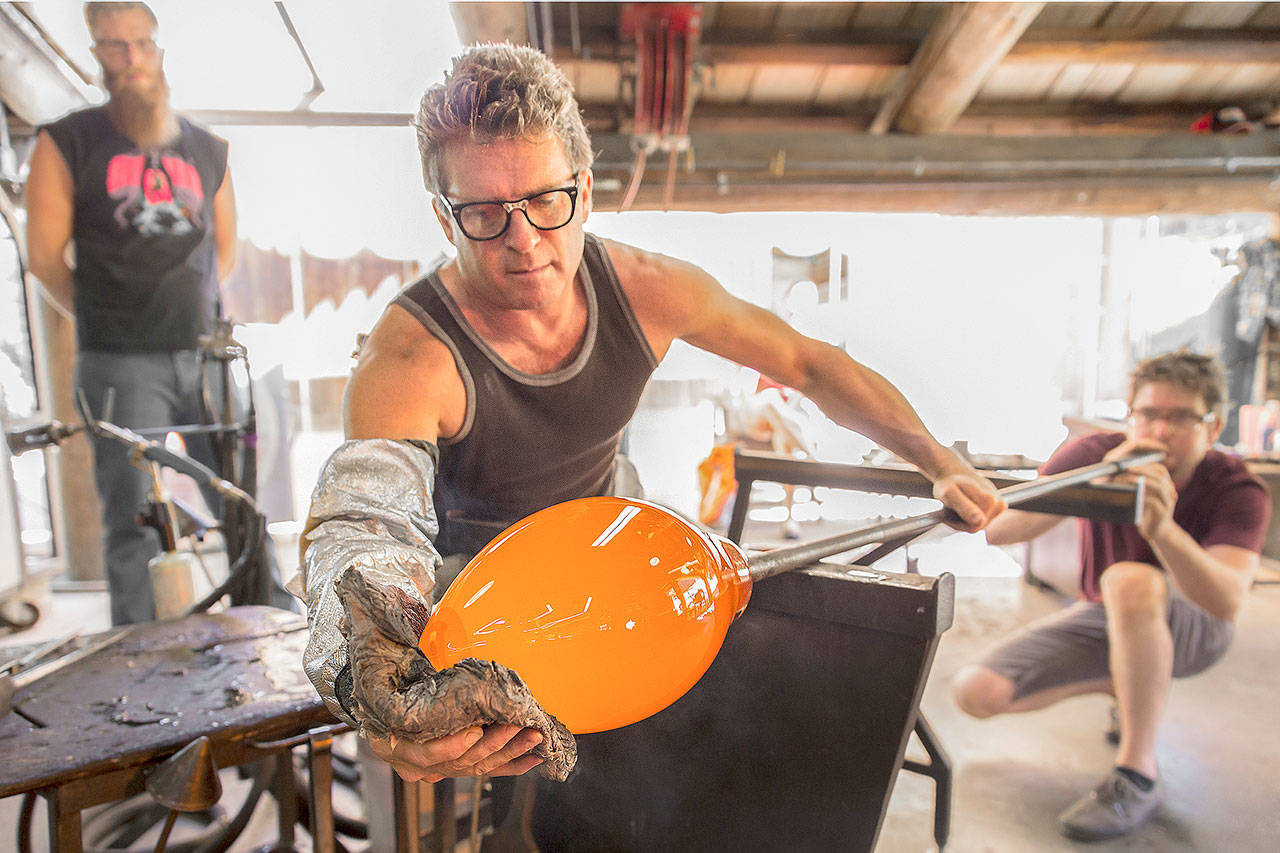 Dante Marioni is one of two “artists at work” who will be blowing glass at the Pilchuck Glass School this week. (Photo by Alec Miller)