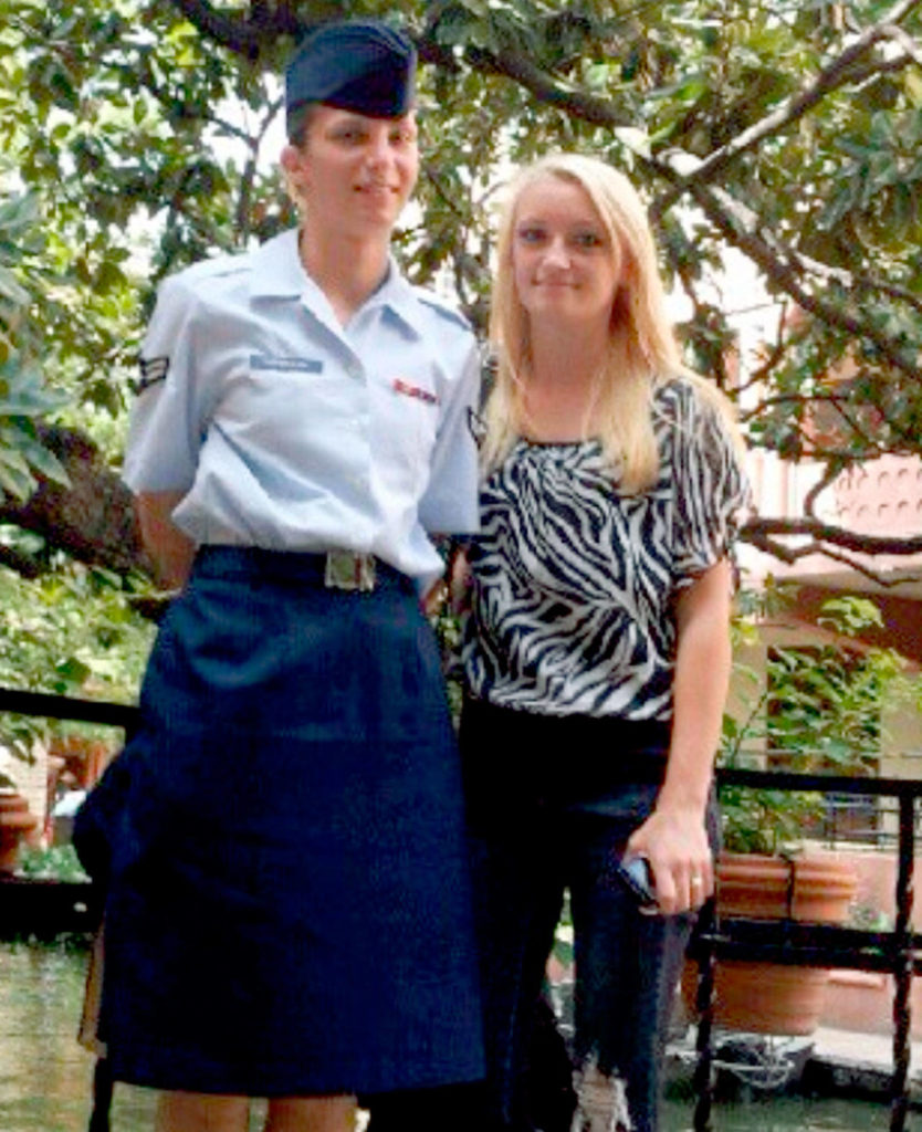 Katherine Cunningham (left, in uniform) with her sister, Emma. They grew up together in Merced County, California. (Cunningham family)
