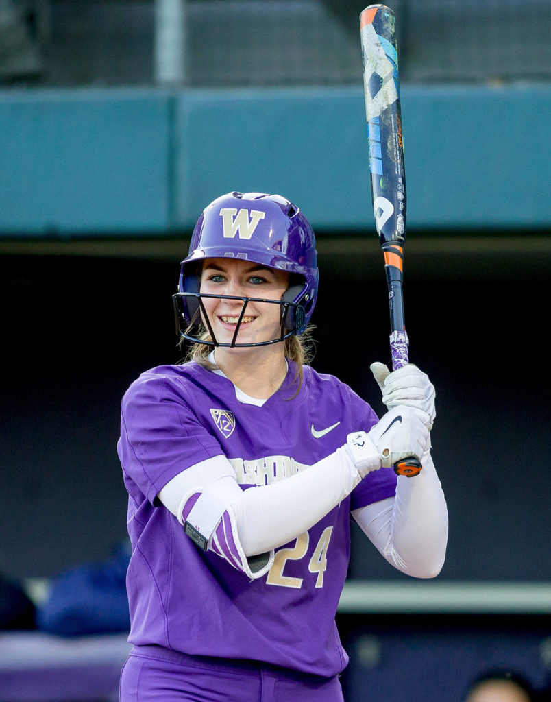 Washington&rsquo;s Emma Helm, a former Meadowdale High School standout has steadily improved since being thrust into a starting role for the top-ranked Huskies&rsquo; softball team. (Red Box Pictures)
