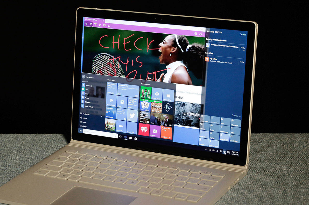 This June 28, 2016 file photo shows Windows 10 operating on a Microsoft Surface computer in New York. (Richard Drew / Assoicated Press)