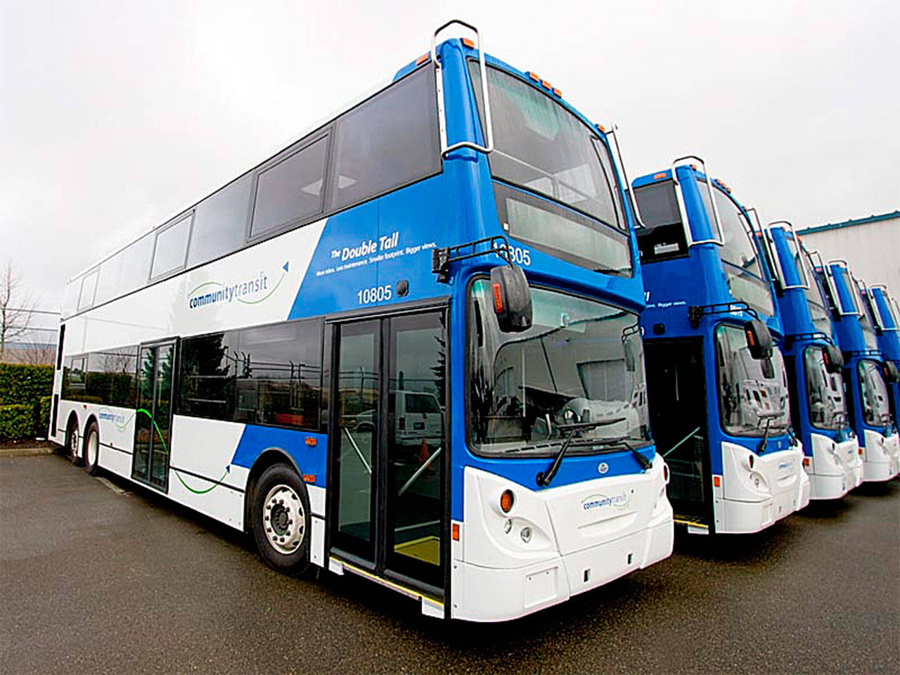 Community Transit already has the second largest U.S. fleet of double-decker buses in regular transit service, and thanks to a new federal grant it will again expand that number in 2019. (Community Transit photo)