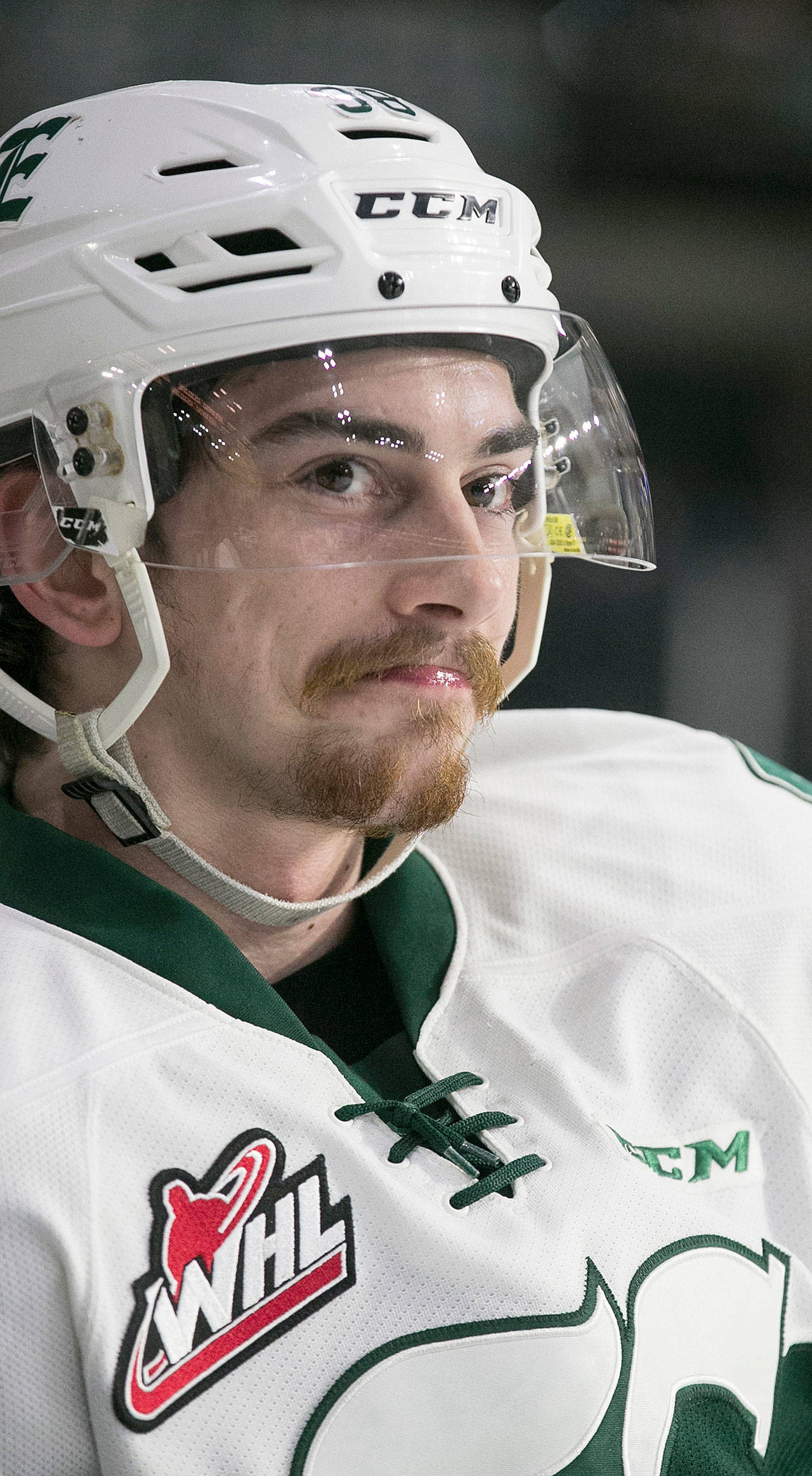 Everett’s Kevin Davis scored a power-play goal in overtime to send the Silvertips to the WHL finals for the first time since their inaugural 2003-04 season Monday, as Everett beat Tri-City 6-5 to win the Western Conference finals series 4-2. (Kevin Clark / The Herald)