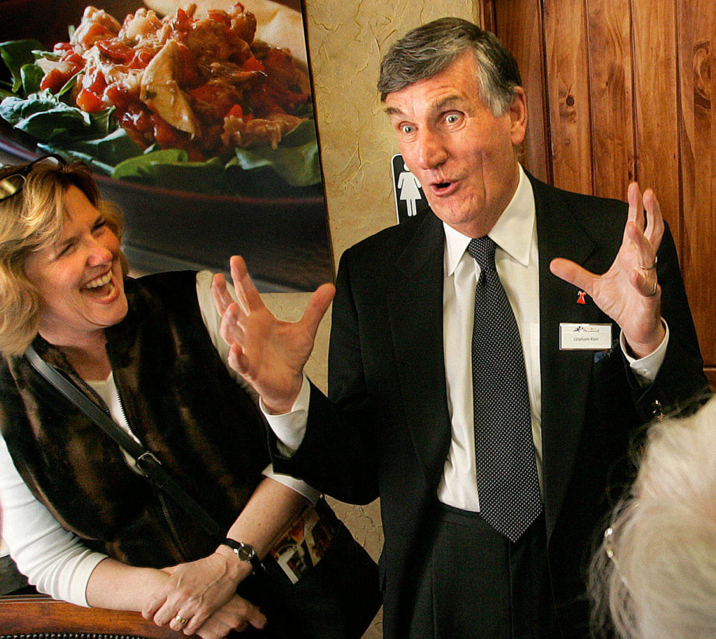 Graham Kerr delights fans and food lovers with his own brand of wit during an appearance in Lynnwood in 2007. Kerr, now 84, embraces a balance of nourishment and delight in his cooking. (Dan Bates / Herald file)
