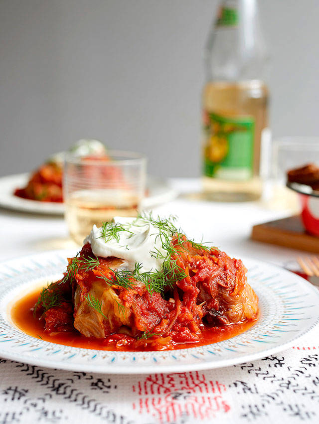 Golubtsi is a cabbage roll dish consisting of cooked cabbage leaves wrapped around a meat filling. (Photo by Leela Cyd)