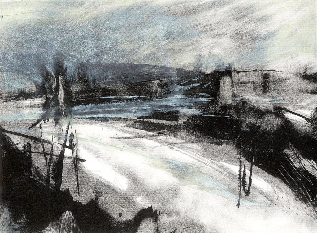 “The Big Dark III” was painted and printed during this past winter by Kris Ekstrand. More of her work can be seen through May 27 at Smith & Vallee Gallery in Edison.
