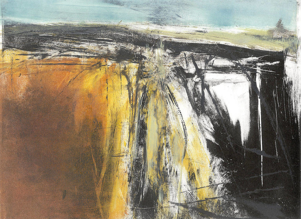 “Chasm,” a monotype by Kris Ekstrand, is exhibited through May 27 at the Smith & Vallee Gallery in Edison.

