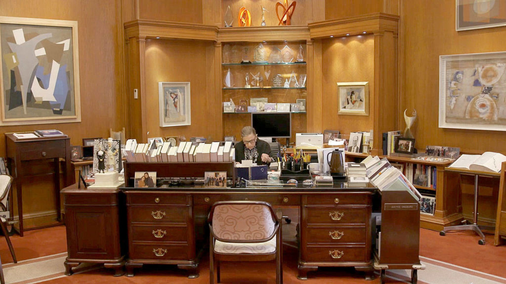 Supreme Court Justice Ruth Bader Ginsburg in her office, in the movie “RBG.” (Magnolia Pictures)
