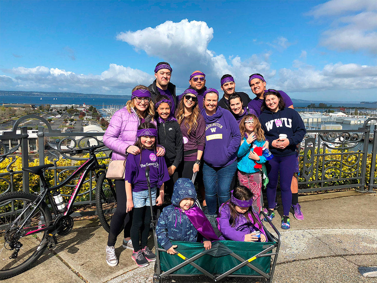 Dominic Gonzalez, 3, of Everett, in wagon on left, assembles his team as Ambassador of the 2018 March of Dimes Snohomish County March for Babies fundraising walk held April 21 in Everett. (Contributed photo)