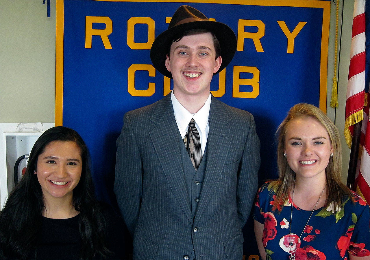 The Rotary Club of Everett on April 17 honored Jocelyn Ibarra (from left), Nathan Ness and Sabrina Hudson as Rotary Students of the Month. (Contributed photo)