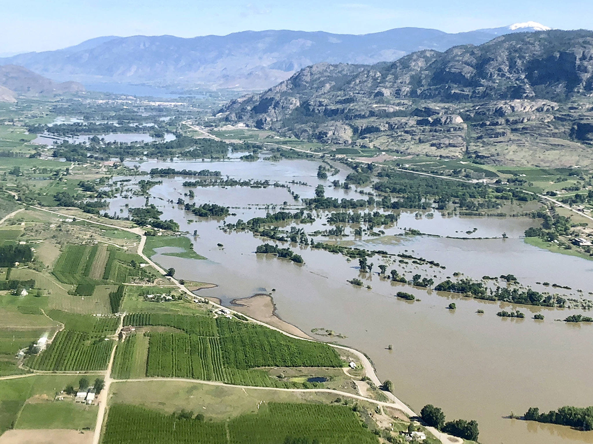 This aerial shot taken south of Oroville shows how much the Okanogan River has jumped its banks, making the the horseshoe bends of the river almost unrecognizable. (Dr. Carlton Roos)