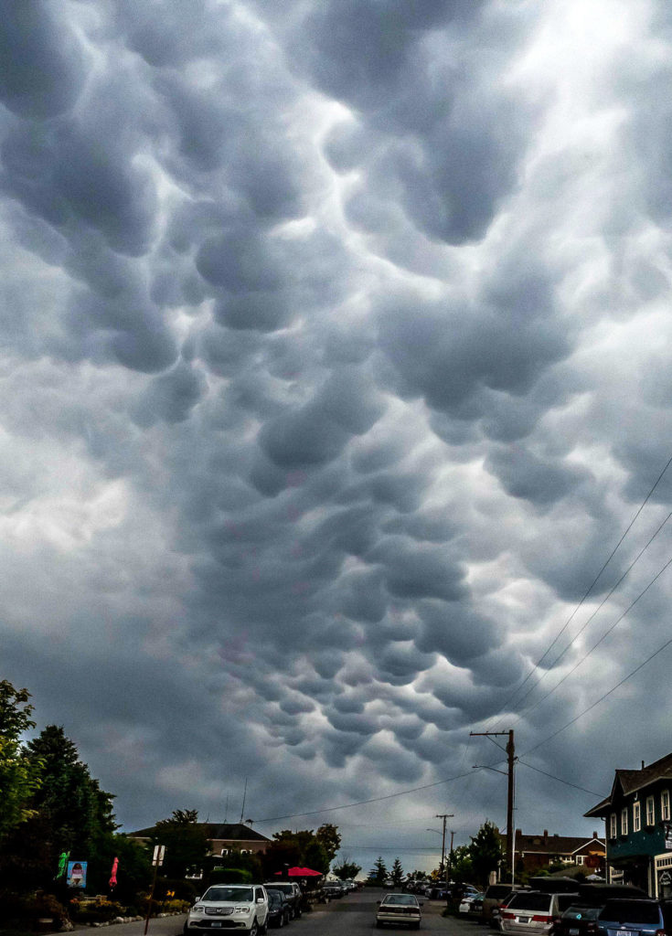 By Rick Collar, 2016: “While in Langley on Whidbey Island … I saw this clouds formation. I sent the picture in to KOMO to find out what they were. I received an email back saying they were ‘mammatus clouds.’ ”
