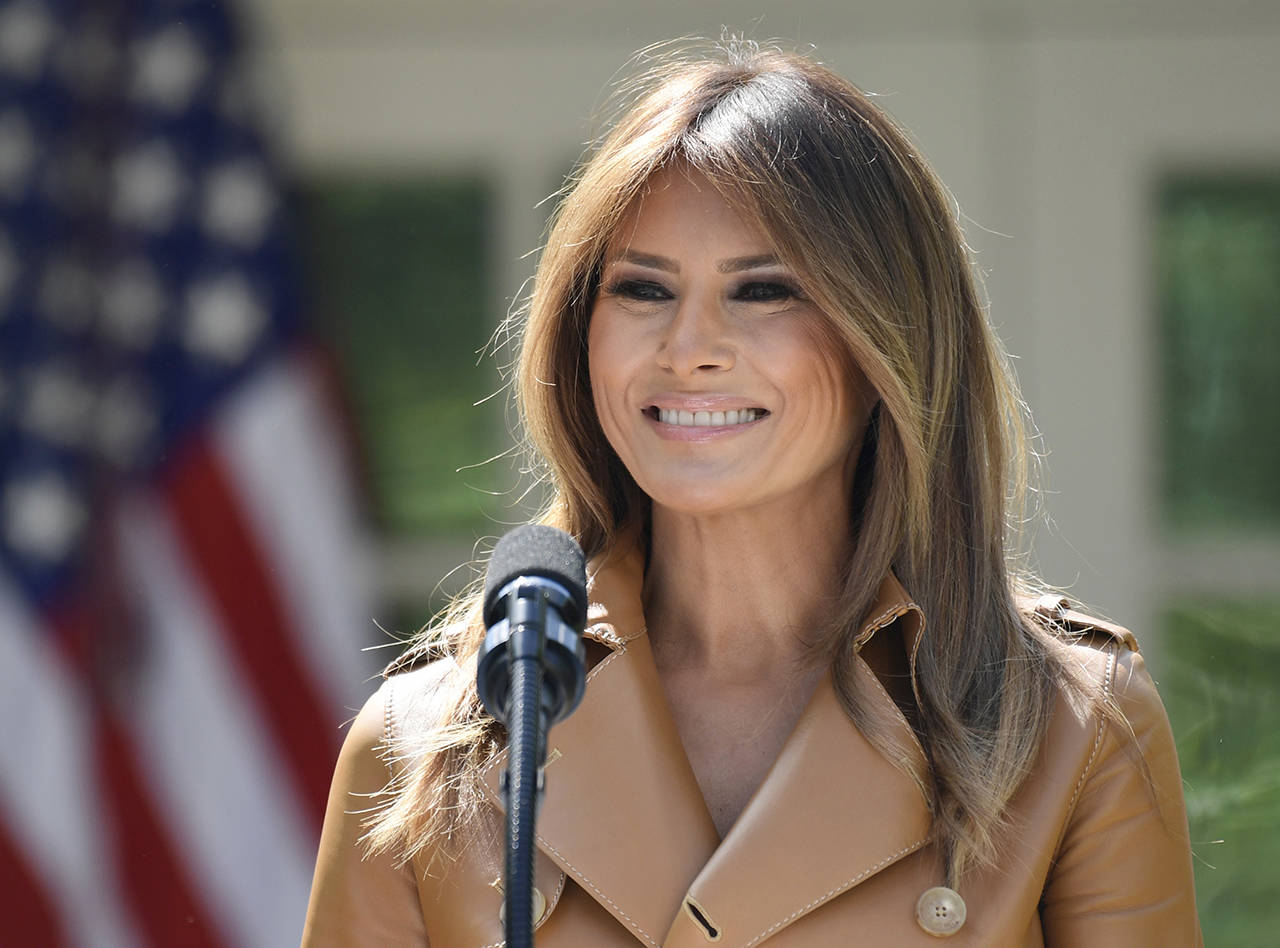 In this May 7 photo, First lady Melania Trump speaks on her initiatives during an event in the Rose Garden of the White House in Washington. (AP Photo/Susan Walsh)