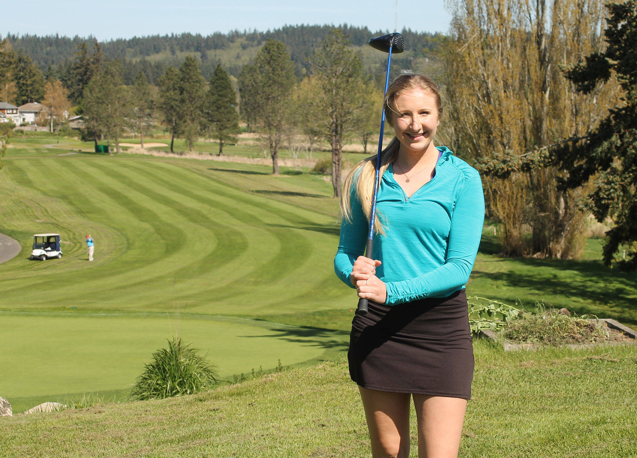 Kolby Heggenes, a South Whidbey High School senior, is leading a trio of highly talented golfers from the Langley school at the 1A/2B/1B girls golf championships at Hangman Valley Golf Course in Spokane. (South Whidbey Record file)
