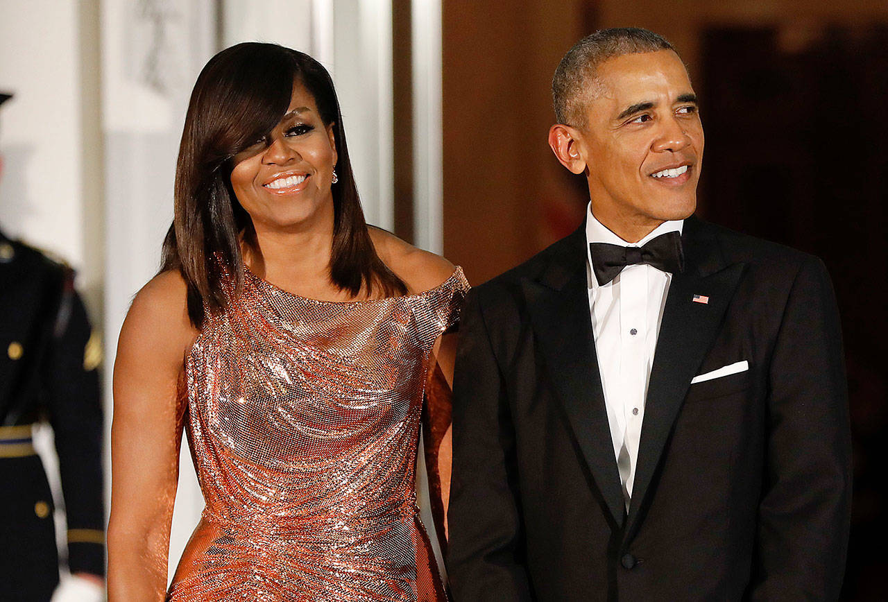 President Barack Obama and first lady Michelle Obama are seen at a State Dinner at the White House in 2016. (AP Photo/Pablo Martinez Monsivais)