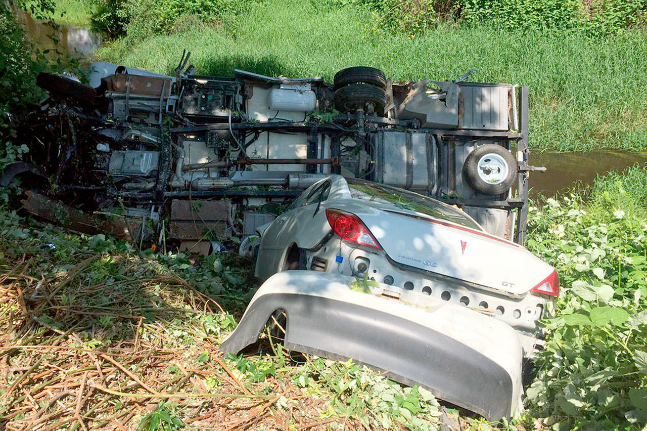 A person was injured in a crash on I-5 near Arlington Monday afternoon. (Washington State Patrol)