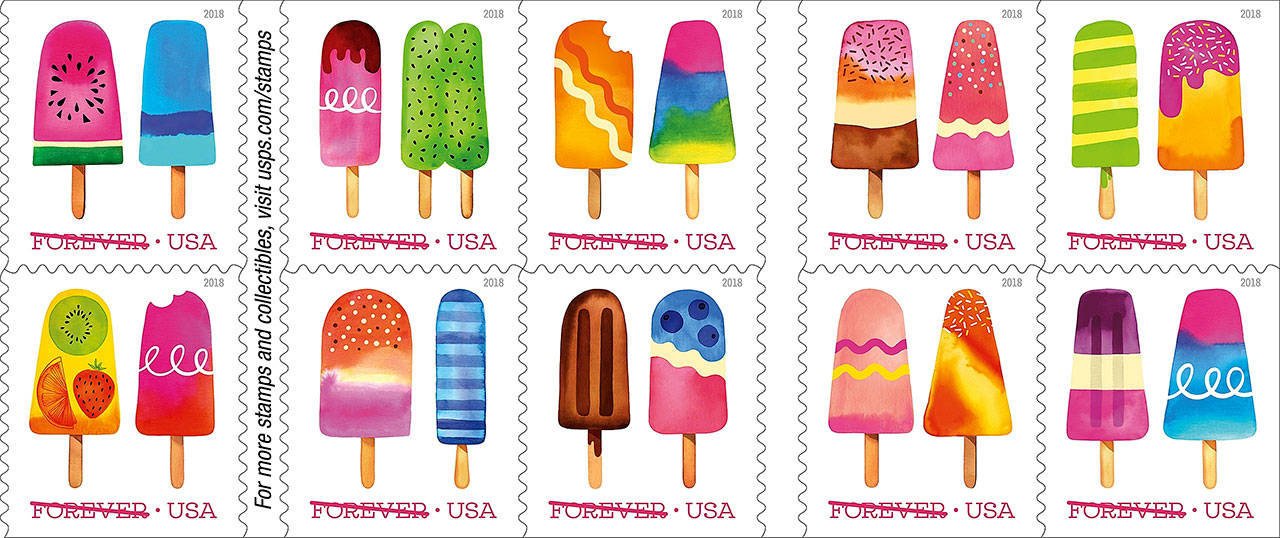 This image provided by the U.S. Postal Service shows scratch-and-sniff stamps. The stamps depict watercolor illustrations by California artist Margaret Berg. (U.S. Postal Service)