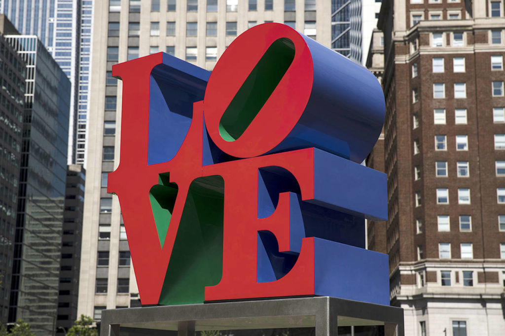 Shown is the Robert Indiana sculpture “LOVE” in John F. Kennedy Plaza, commonly known as Love Park, in Philadelphia. (AP Photo/Matt Rourke)
