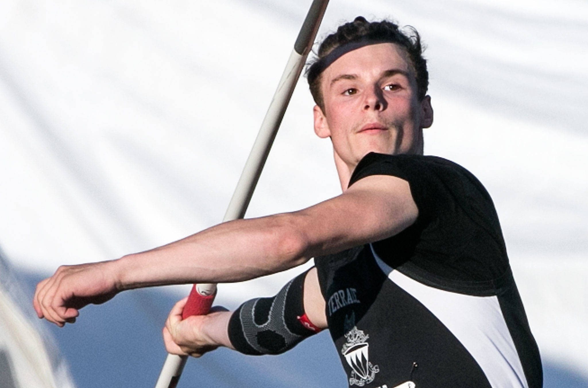 Mountlake Terrace’s Brandon Bach competes in the javelin event Thursday at the WIAA track and field state championships at Mount Tahoma High School in Tacoma. (Kevin Clark / The Herald)
