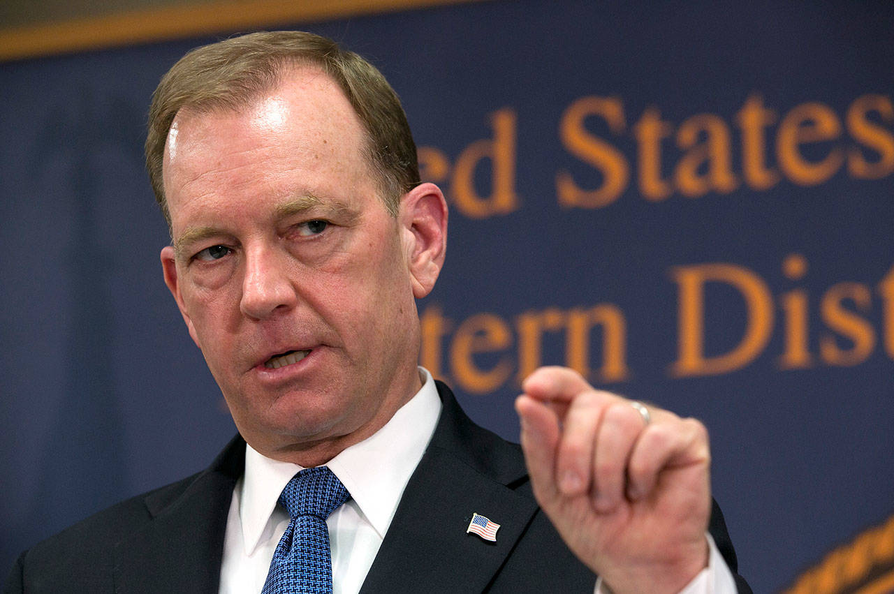 McGregor Scott, the United States Attorney for the Eastern District of California, speaks Jan. 23, during a news conference in Sacramento, Calif. Researchers and federal authorities are finding what they say is an alarming increase in the use of a powerful pesticide at illegal marijuana farms hidden on public land. (AP Photo/Rich Pedroncelli, File)