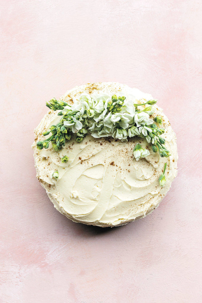 A slice of spiced parsnip and blossom cake, like many of the author’s recipes, goes well with a cup of tea. (Photo by Elisa Watson)
