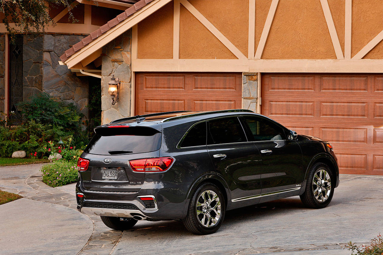 For 2019, all five trim levels of the Kia Sorento midsize SUV come standard with three-row seating that can accommodate up to seven passengers. (Manufacturer photo)