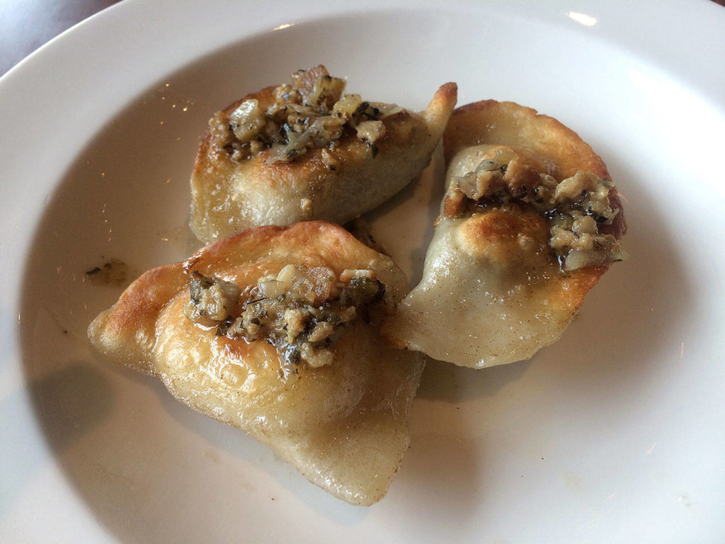 There are three different types of pierogis at Polska Kuchnia in Stanwood: beef and onion, cabbage sauerkraut mushroom onion and potato onion cheese. (Evan Thompson / The Herald)
