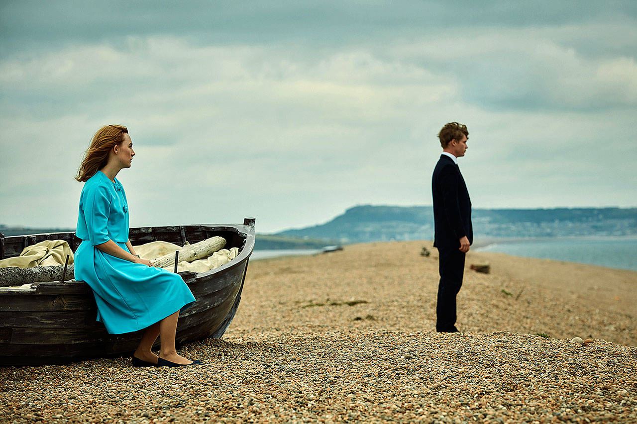 Saoirse Ronan and Billy Howle play lovers on their honeymoon in “On Chesil Beach,” set in 1962. (Bleecker Street)