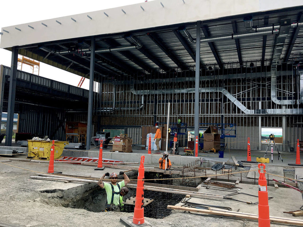 The passenger terminal at Paine Field in Everett is taking shape. (Janice Podsada / The Herald) 
