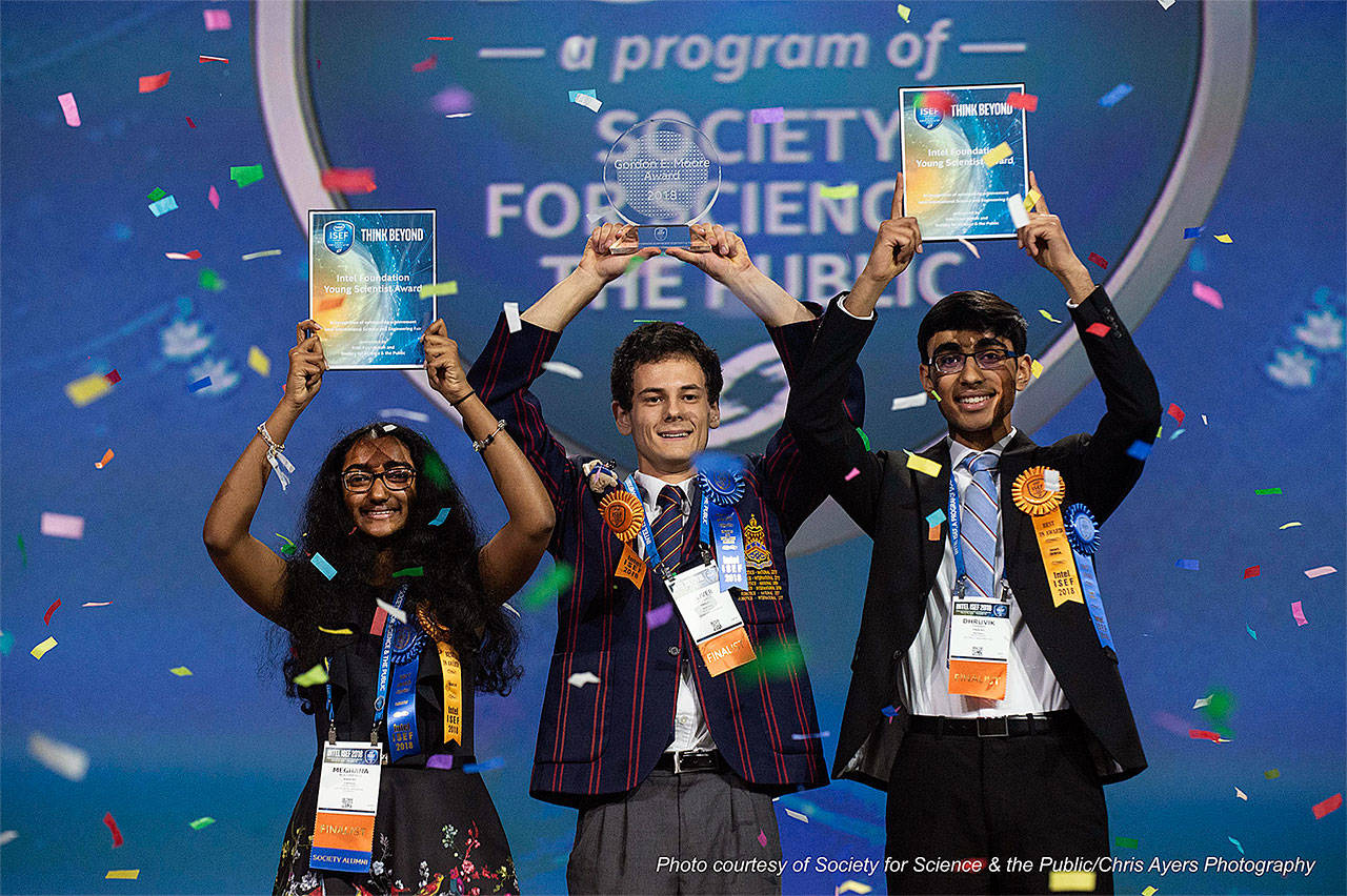 Dhruvik Parikh (right), a senior from Jackson High School, earned the Young Scientist Award of $50,000 at the Intel International Science and Engineering Fair 2018. (Photo by Chris Ayers Photography)