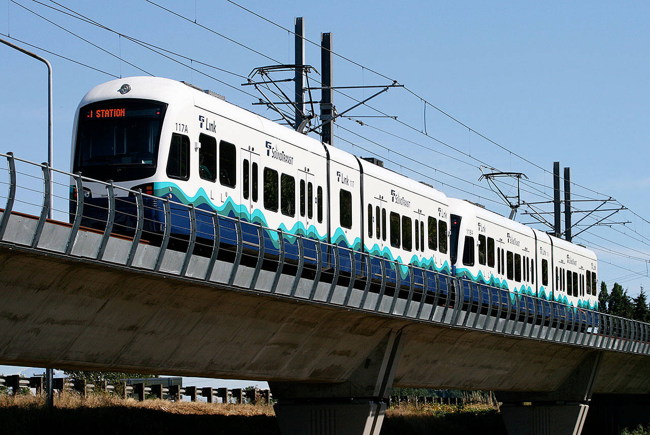 A Sound Transit Link light rail train. (Atomic Taco via Wikimedia Commons)