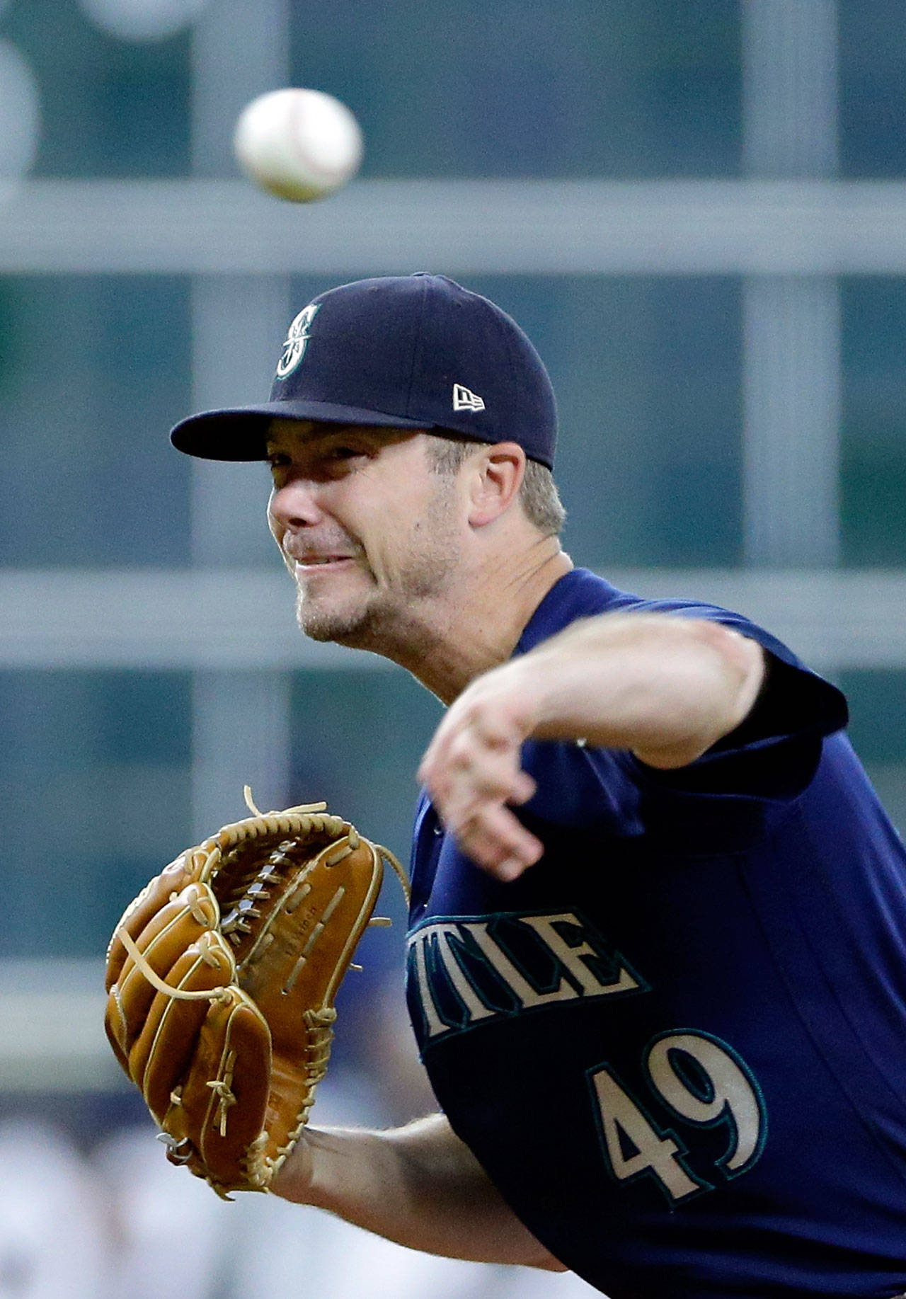 Seattle’s Wade LeBlanc throws a pitch in the first inning of a June 6 game in Houston. (AP Photo/Michael Wyke)