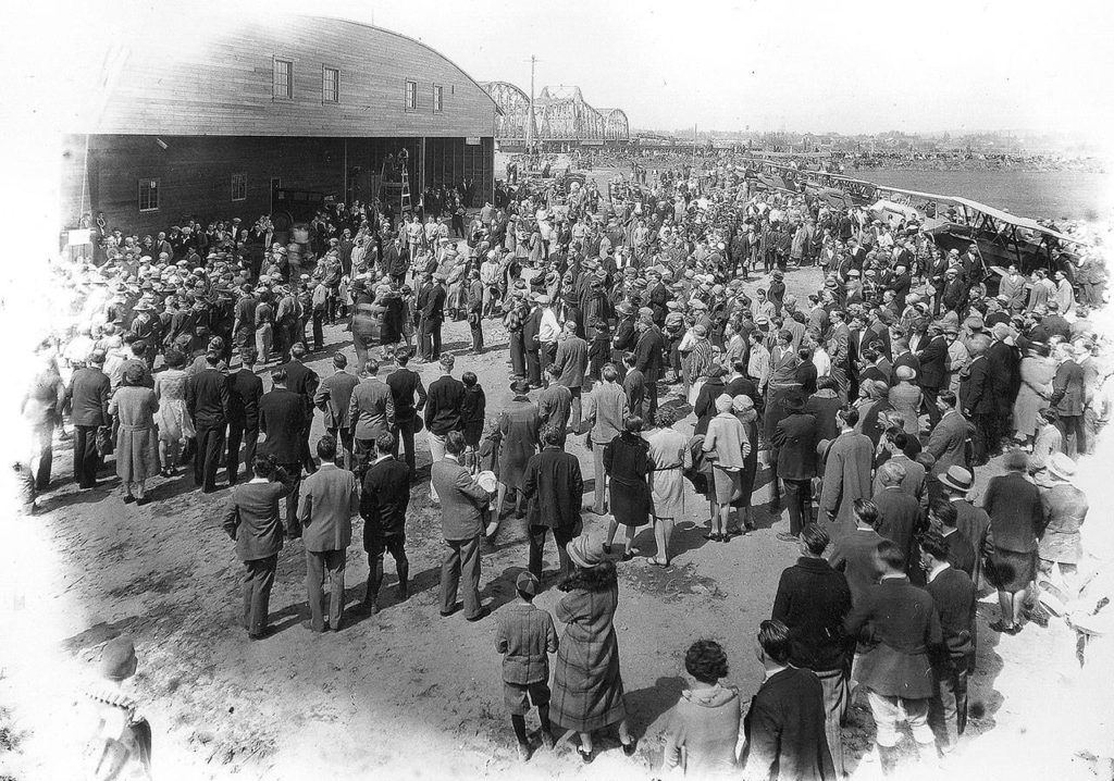 This photo is of the dedication of the Ebey Island Airport in 1928. (Photo courtesy of Everett Public Library)
