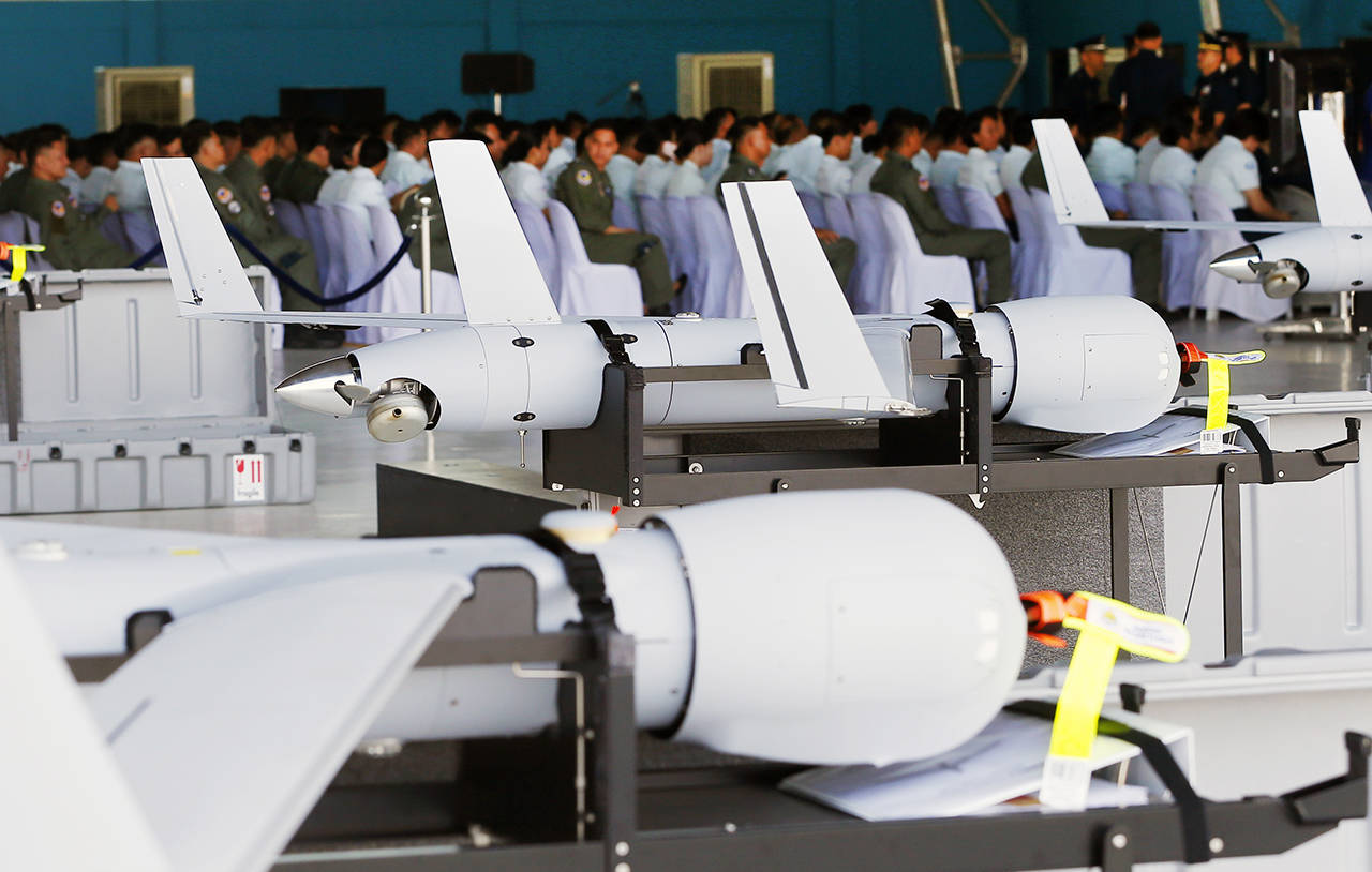 Insitu already deployed its ScanEagle drone, such as these seen March 13 at Villamor Air Base in the Philippines, aboard a Coast Guard ship on a trial basis for the past year-and-a-half. (AP Photo/Bullit Marquez, file)