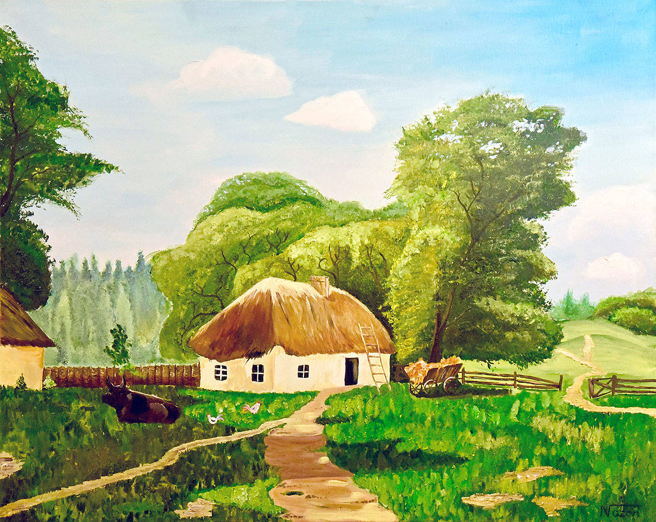 “Ukrainian Household,” by Edmonds Community College student Nazar Patriy, is on display at the Frances Anderson Center in Edmonds.