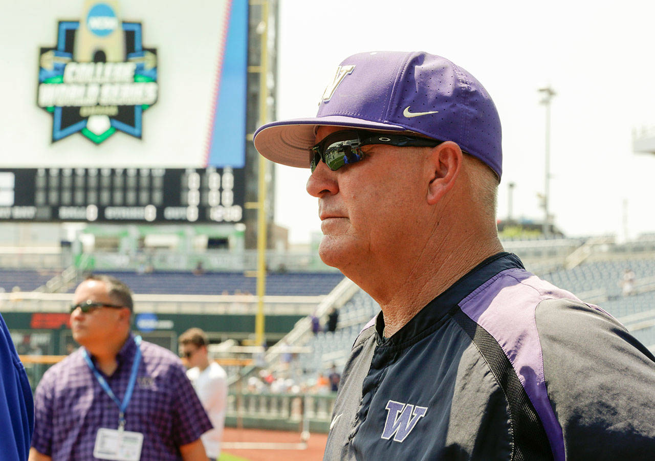 Washington coach Lindsay Meggs looks on during a practice on June 15, 2018, at TD Ameritrade Park in Omaha, Neb. (AP Photo/Nati Harnik)